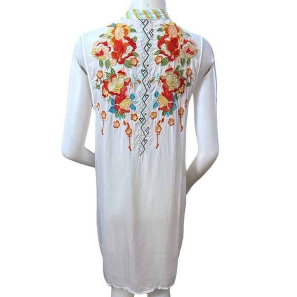 Johnny Was White Embroidered Floral Dress Size S Cupra Rayon Button Down - Picture 3 of 7